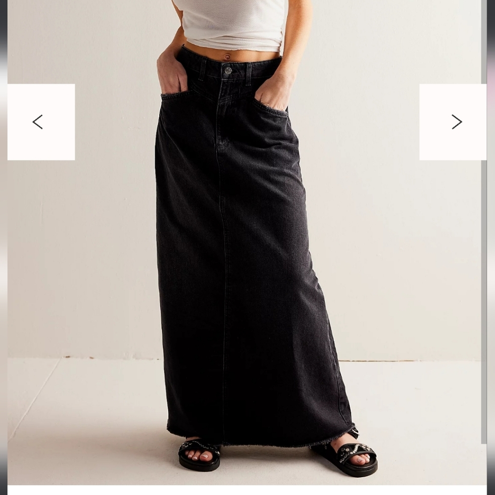 Free People We The Free Come As You Are Black Denim Maxi Skirt